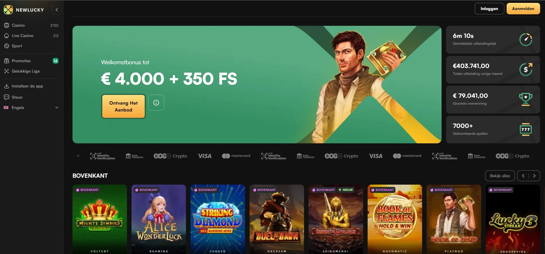 Newlucky hoofdpagina overzicht screenshot