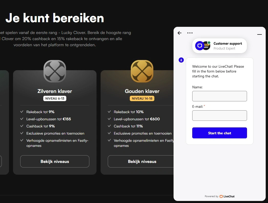 Newlucky live chat klantenondersteuning